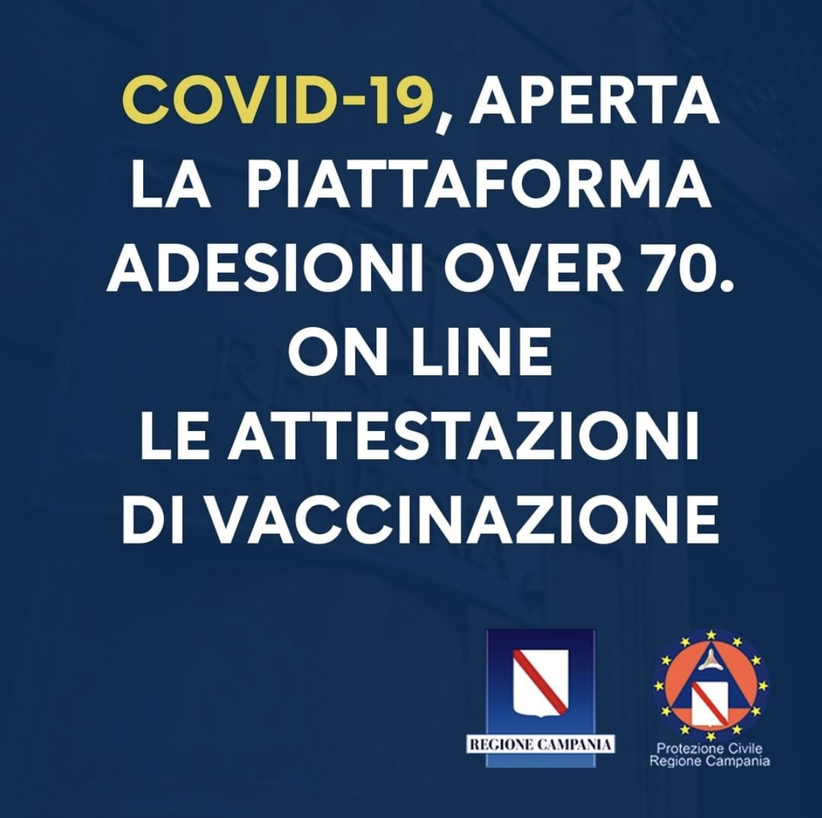 APERTA PIATTAFORMA ADESIONI VACCINO OVER 70