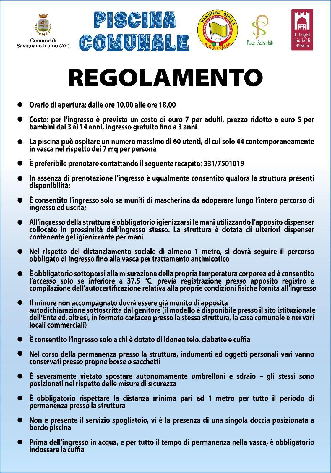 Apertura piscina comunale – Stagione estiva 2021